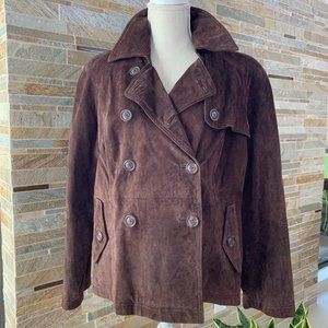 TERRY LEWIS DOUBLE BREASTED BROWN SUEDE JACKET - L